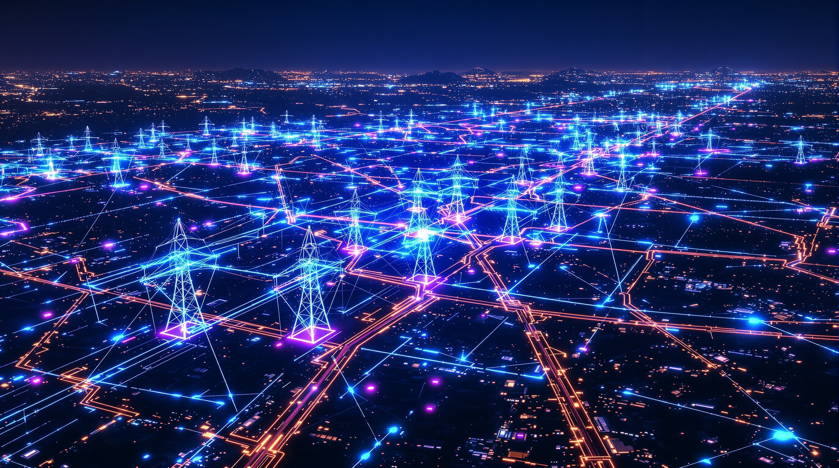 AI smart grid network at night